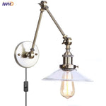 Vintage Industrial LED Wall Light with Clear Glass Shade & Adjustable Long Arm