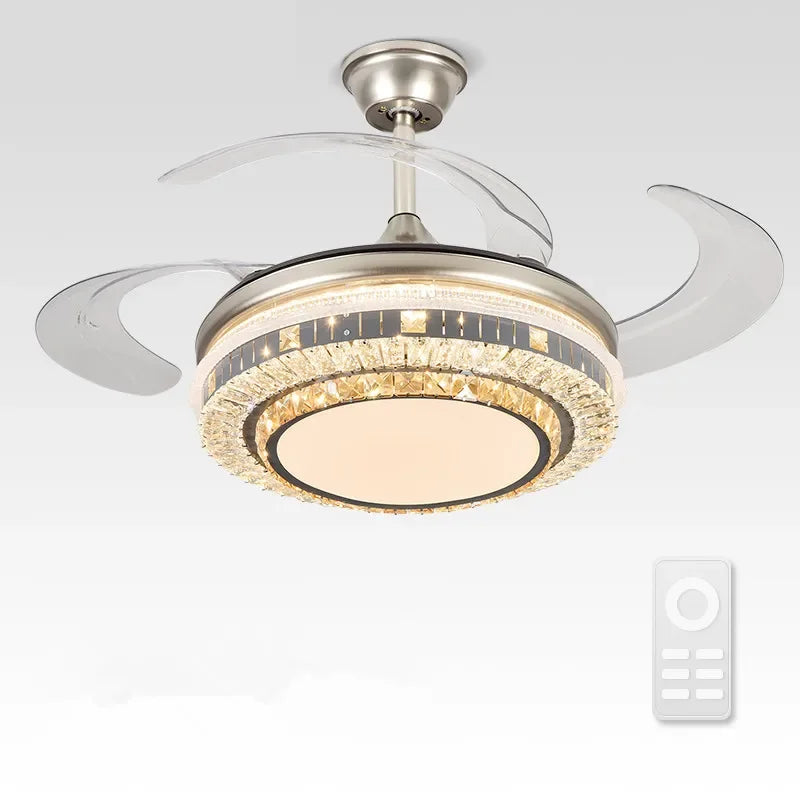 Gold Crystal Retractable Blades Modern LED Ceiling Fan 42" Smart Lightning
