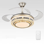 Gold Crystal Retractable Blades Modern LED Ceiling Fan 42" Smart Lightning