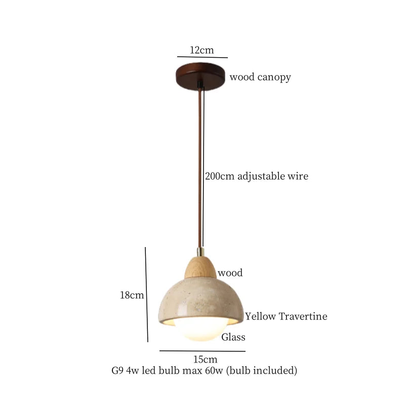 Japanese LED Hanging Lamp Yellow Travertine Pendant Lighting for Bedroom and Dining Room