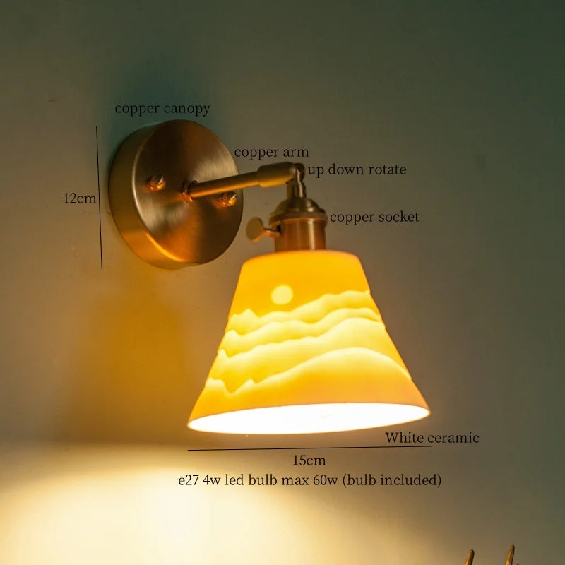 Afralia™ Brass Ceramic LED Wall Light | Nordic Modern Bedside Lamp for Bedroom, Bathroom, and Sofa