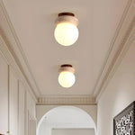 Yellow Travertine Glass LED Ceiling Light Japan Style Wood Base Plafonnier