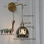 Smoke Gray Glass LED Wall Light Fixture Minimalist Pull Chain Switch Bedside Lamp