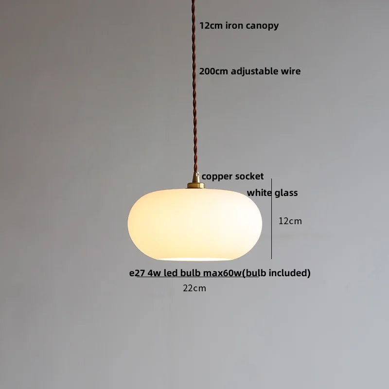 White Glass Copper LED Pendant Lights - Modern Nordic Kitchen Bar Lamp