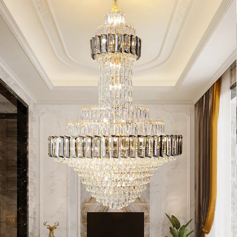 Round Villa Crystal Chandelier Modern Luxury Staircase Light Atmospheric Foyer Dining Room