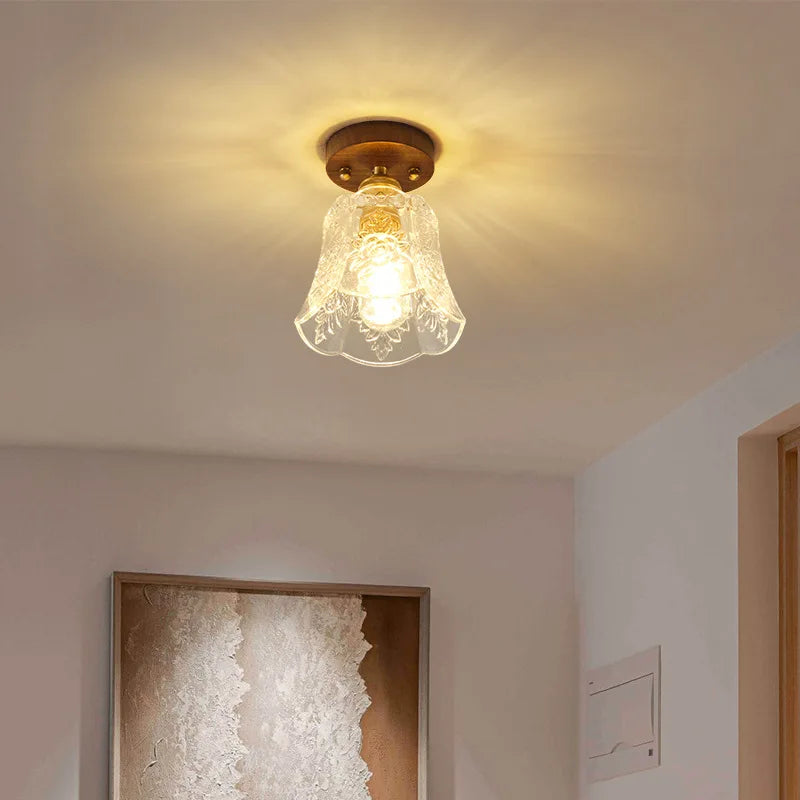 Glass LED Ceiling Lamp Copper Walnut Modern Living Room Lighting Fixtures