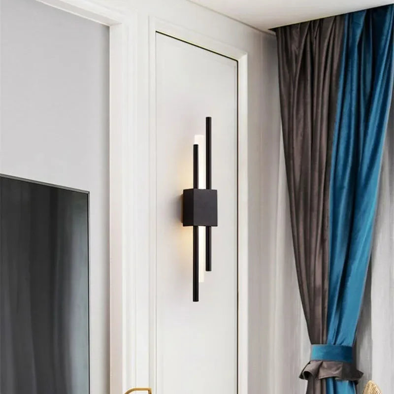 Gold Tube Wall Sconce Iron Acrylic Modern Bedroom Living Room Lamps