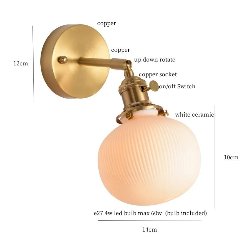 White Ceramic Ball LED Wall Lamp - Japanese Vintage Wall Sconce Lighting