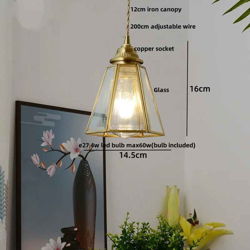 Brass Vintage Glass Pendant Lamp Adjustable LED Dining Room Kitchen Fixture