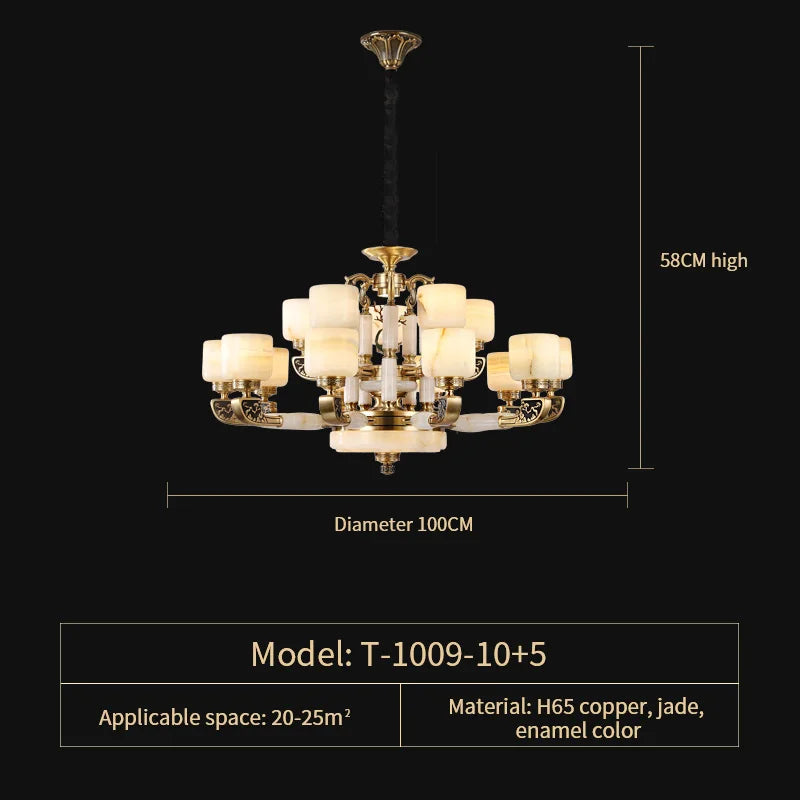 Luxury Chinese Style Copper Jade Living Room Chandelier