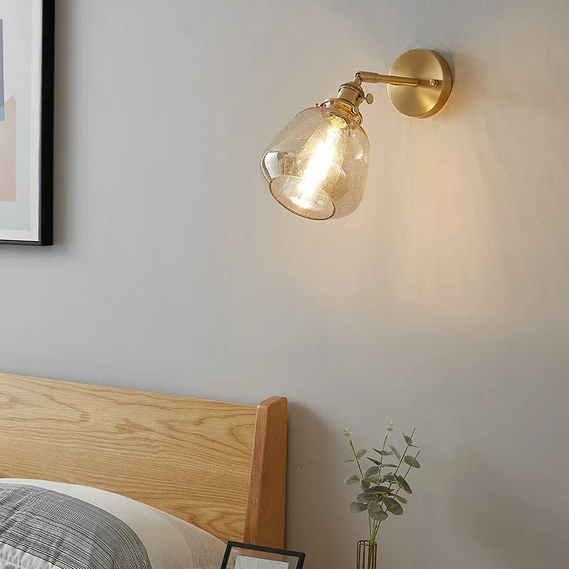 Clear Glass LED Wall Sconce with Pull Chain, Rotating Copper Socket