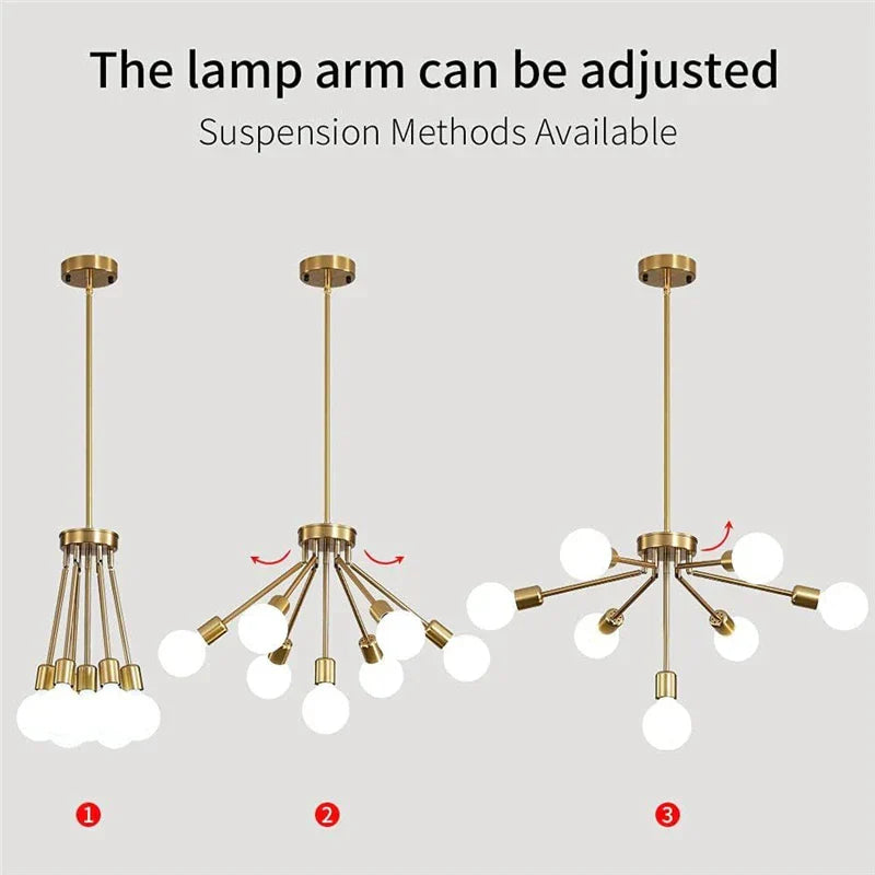8-Head Nordic Ceiling Chandelier in Black White Gold for Modern Home Decor