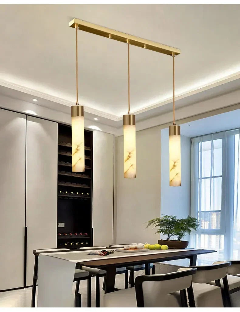 Copper LED Pendant Light: Modern Marble Single Head for Bedroom, Restaurant, and Corridor