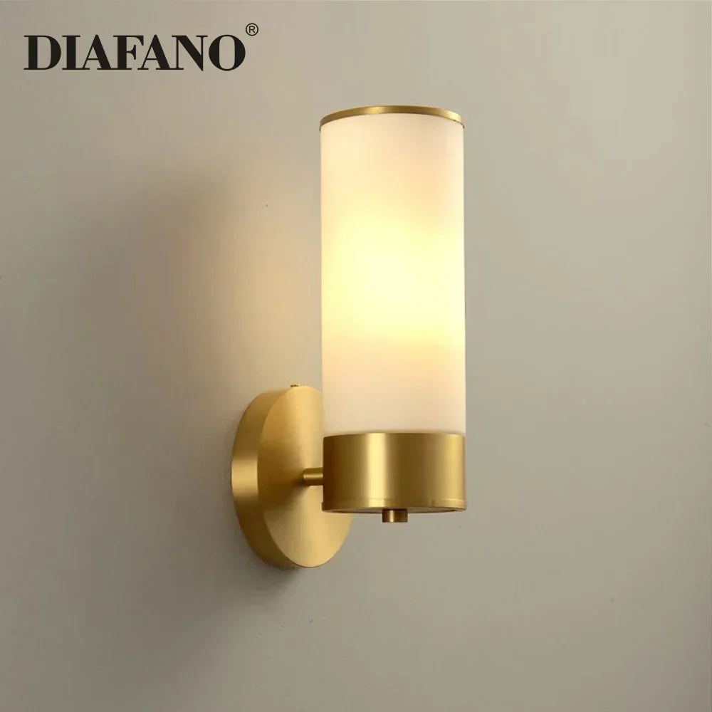 Luxury LED Wall Sconce: Elegant Copper Glass Indoor Light for Home Decor