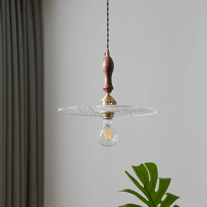 Cullet Glass LED Pendant Lamp with Walnut Copper Design for Living and Dining Room