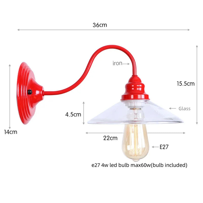 Vintage Loft LED Wall Lamp Red Clear Glass Stair Light