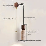 Yellow Travertine LED Wall Lamp with Pull Chain Switch, Nordic Modern Design