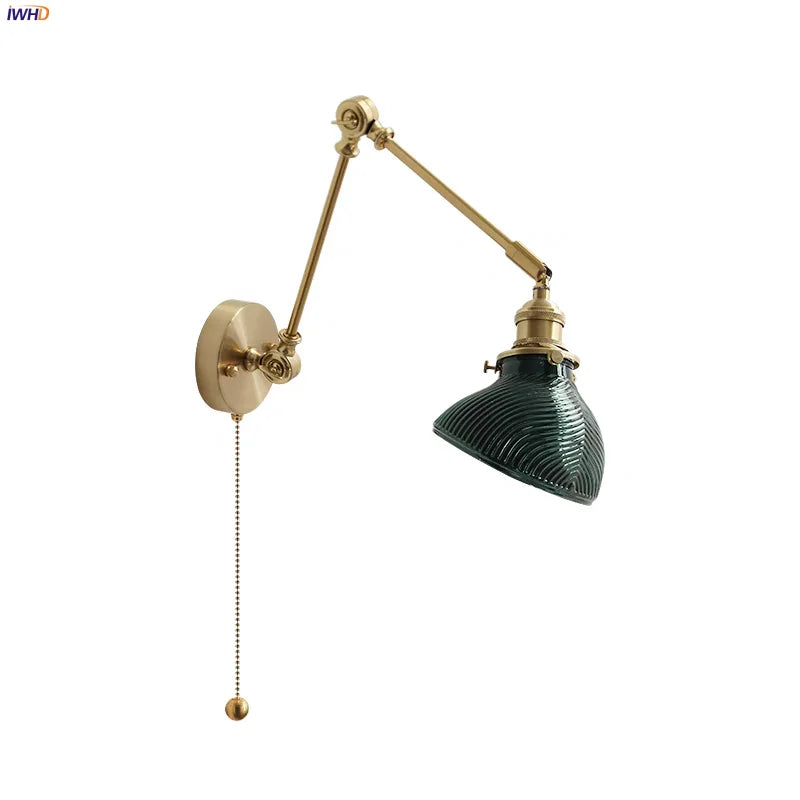 Glass Green LED Wall Light Fixture Vintage Green Swing Arms Sconce