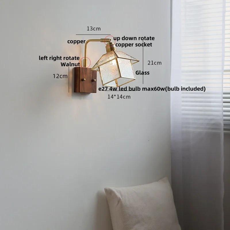 Vintage LED Wall Lamp Sconce with Rotatable Glass Shade & Pull Chain Switch