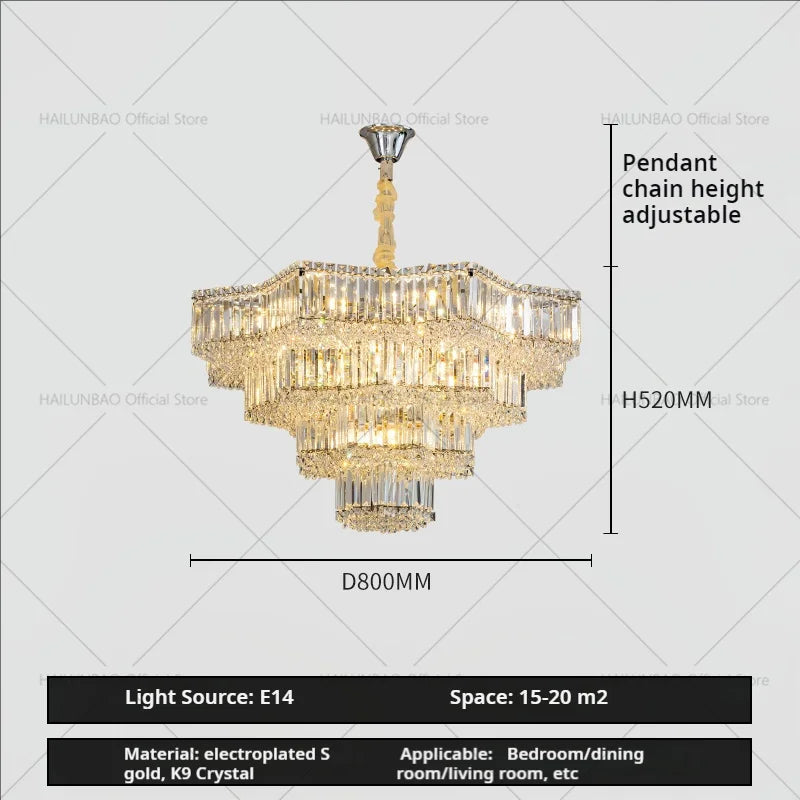 Light Crystal Chandelier: European Style for Living, Dining & Study Rooms