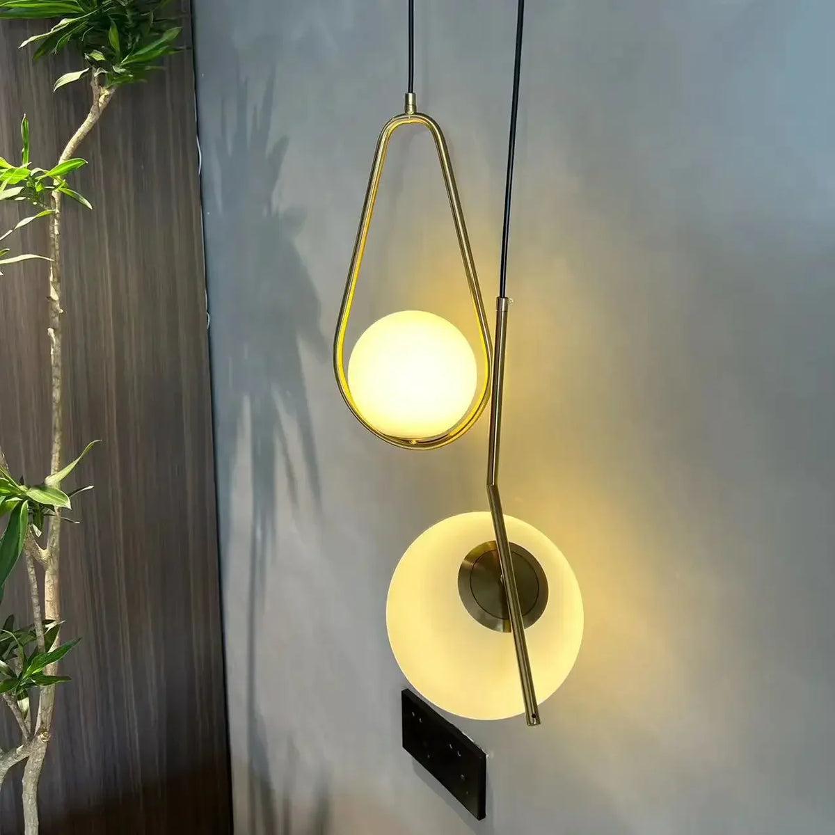 Gold Ring Glass Ball Pendant Light Fixture for Bedroom Living Room.