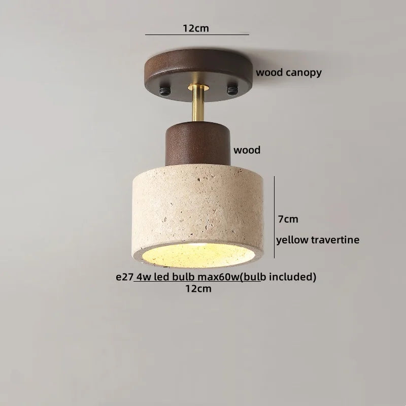 Yellow Travertine Stone LED Ceiling Light Fixture White Glass Ceiling Lamp