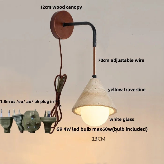 Yellow Travertine LED Wall Lamp Sconce Adjustable Stair Light Fixtures