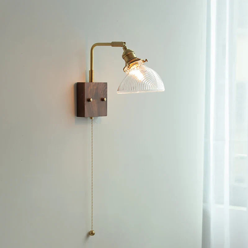 Walnut Wood LED Wall Sconce Glass Rotatable Stair Light Fixtures