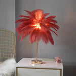 Nordic Ostrich Feather Table Lamp: Romantic Pink White Bedside Wedding Light