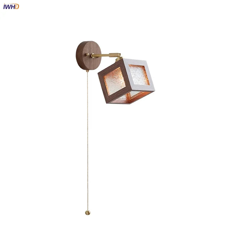 LED Wall Lamp Sconce Walnut Wood Clear Glass Rotate Dining Room Mirror Light