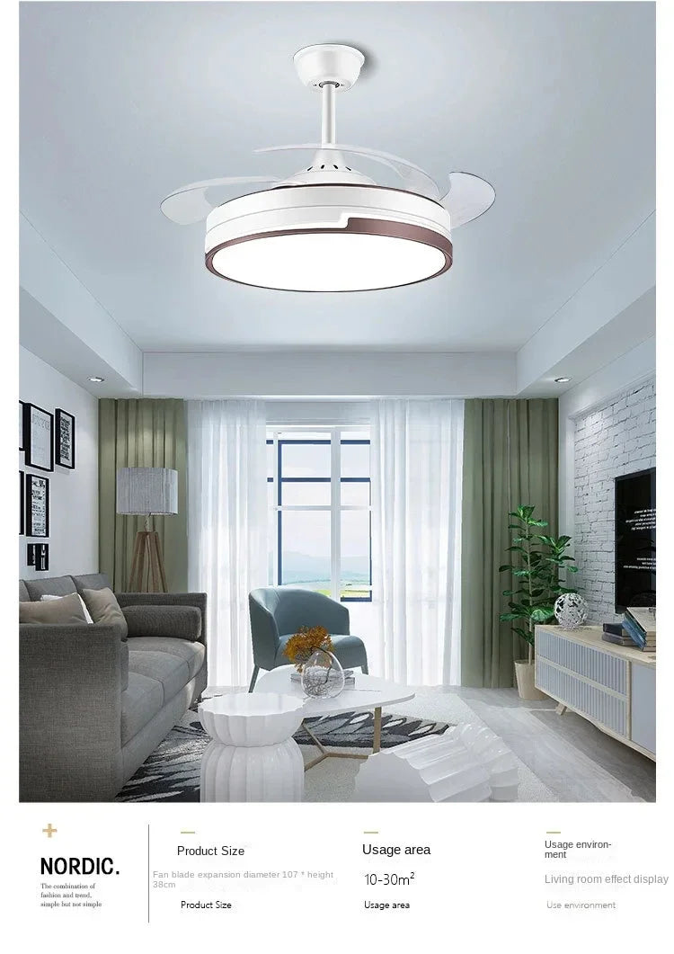 Copper Ceiling Fan with Energy-saving Lighting, Modern Style, 6-speed Variab