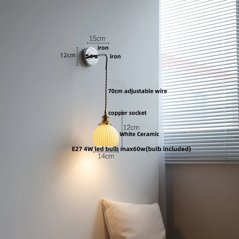 White Ceramic LED Wall Sconce Nordic Modern Iron Base Stair Light Fixture