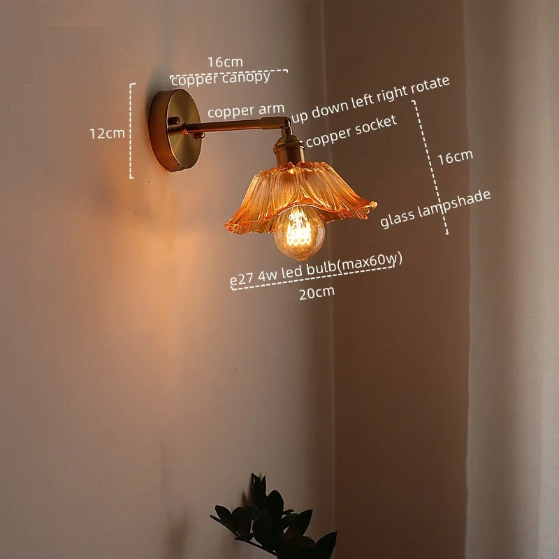 Japanese Style LED Glass Copper Wall Lamp Sconce for Restaurant, Bar, Bedroom, Bathroom