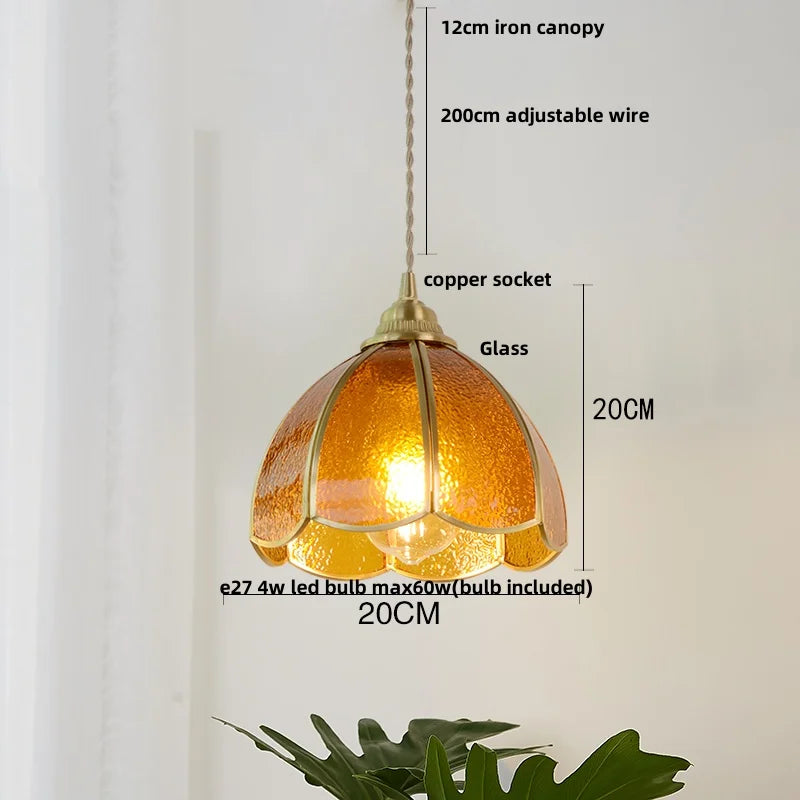 Afralia™ Glass LED Pendant Light Fixture Coffee Kitchen Loft Vintage Copper Hang Lamp