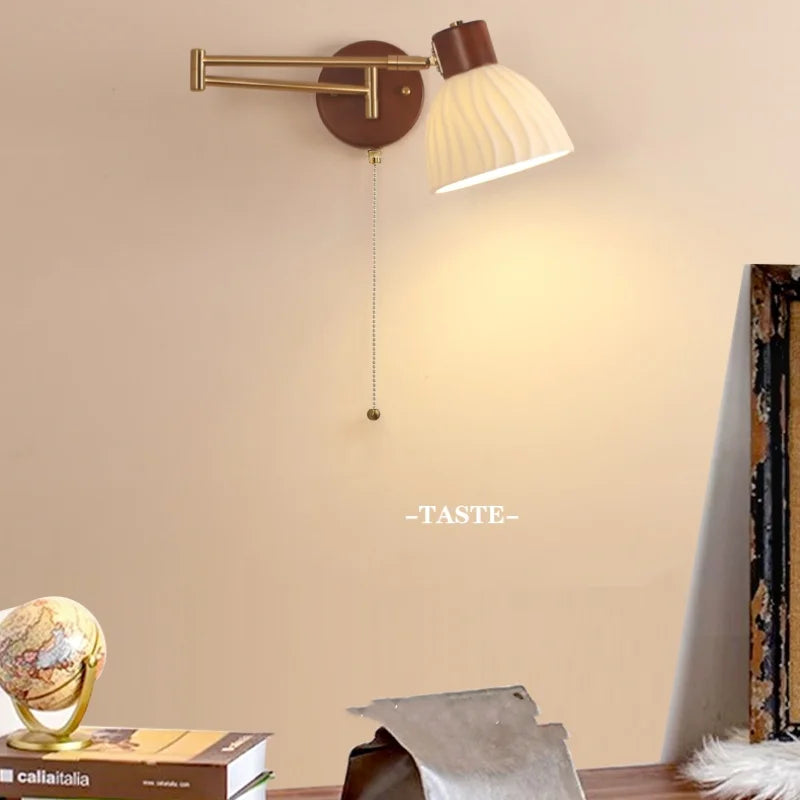 Walnut Wood LED Wall Sconce Pull Chain Switch Stair Light