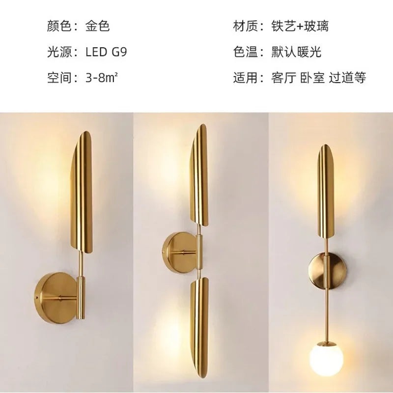 Golden Inclined Tube Wall Lamp for Modern Luxury Decor in Living Room