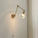 Modern Brass Glass Wall Light with Swing Arms & Pull Chain Switch