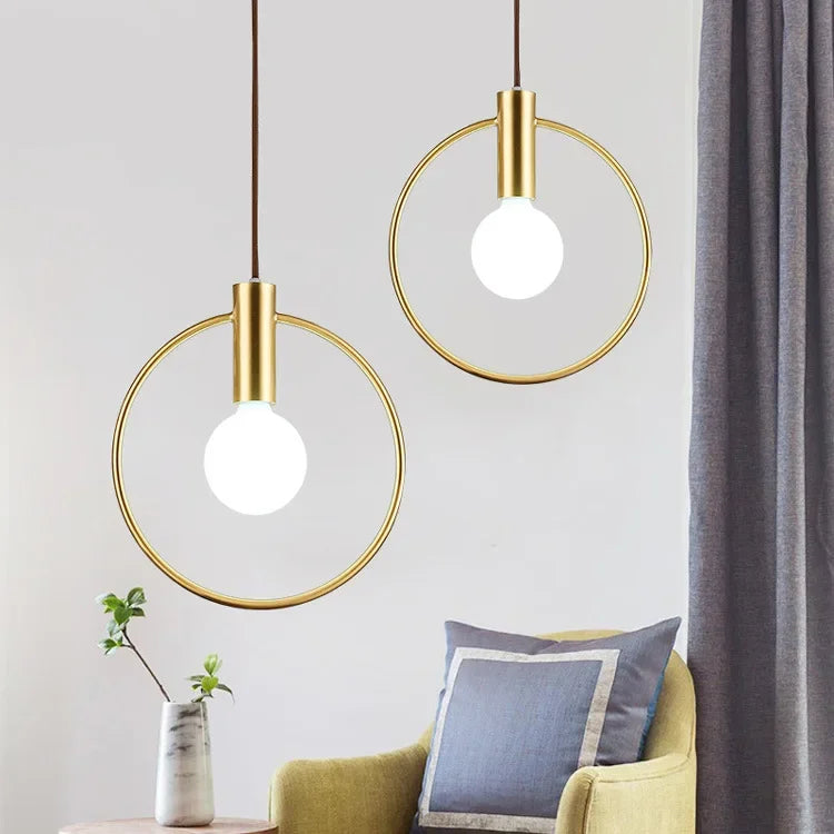 Gold Ring Glass Ball Pendant Light Fixture for Bedroom Living Room.