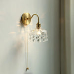 Nordic LED Wall Light with Pull Chain Switch, Crystal Glass Bedside Lamp