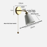 White Ceramic LED Wall Sconce with Pull Chain Switch & Rotate Copper Finish