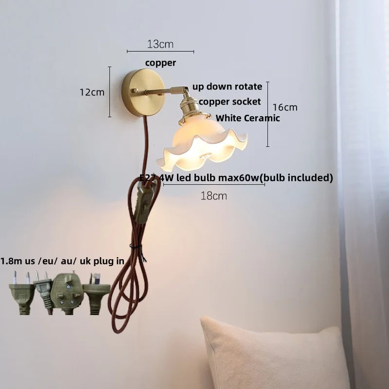 Ceramic LED Wall Lights with Pull Chain Switch for Bathroom Mirror
