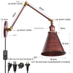 Vintage Iron Gold LED Wall Lamp with Long Arm and Pull Chain Switch