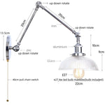 Vintage Loft LED Wall Lights Pull Chain Switch Glass Chrome Wall Lamp