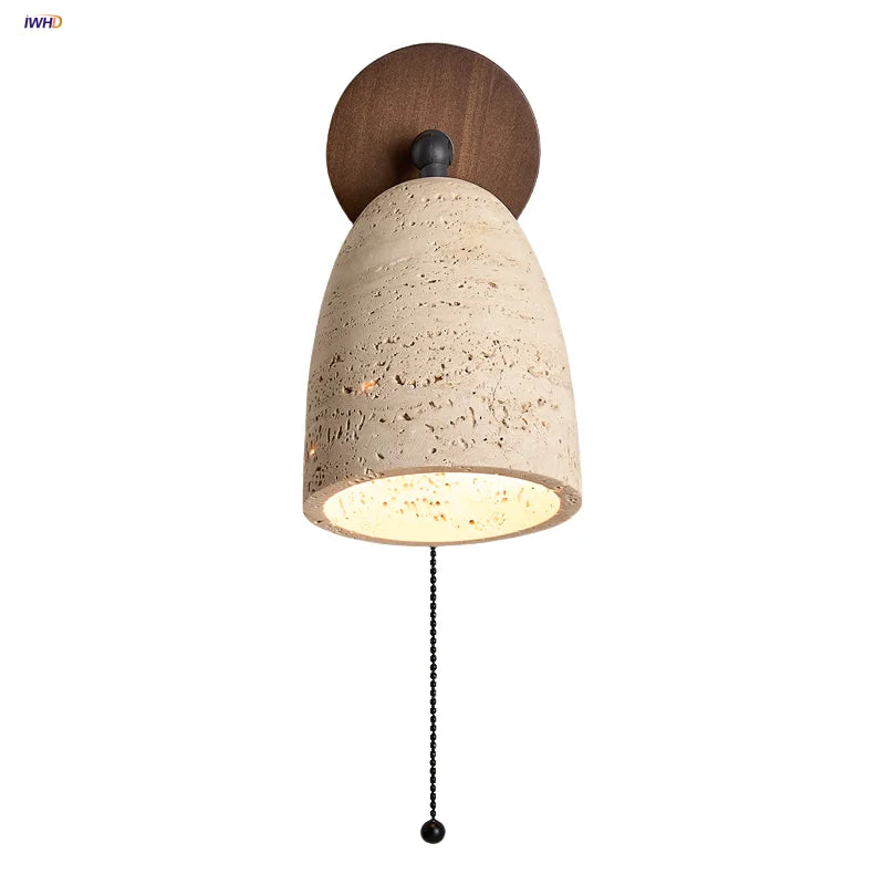 Yellow Travertine LED Wall Lights with Pull Chain Switch, Modern Rotate Bedside Lamp