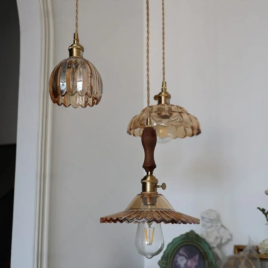 Modern Amber Flower Glass LED Pendant Light - Nordic Design