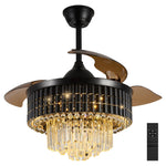 Crystal Fandelier Ceiling Fan with Retractable Chandelier & Invisible Blades