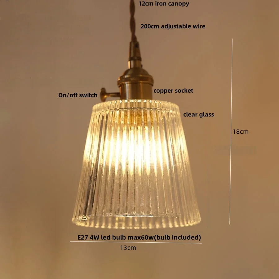 Afralia™ Nordic LED Pendant Light Walnut Glass Copper Kitchen Bar Hanging Lamp
