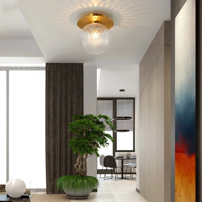 Iron Glass LED Ceiling Lamp Ball Shape Modern Living Room Light Fixtures