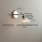 Afralia™ Iron Rotate LED Wall Light Modern Pull Chain Switch Clear Glass Wandlamp