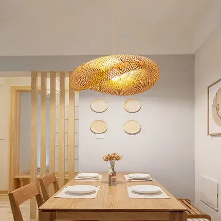 Bamboo Wave Pendant Lights - Handmade Rattan Shade for Indoor House Lighting